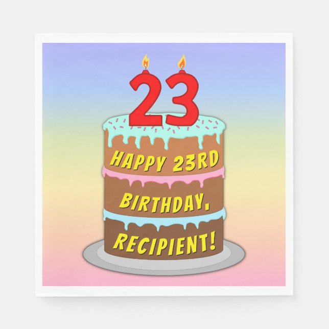 Serviette En Papier 23e anniversaire : Gâteau et bougies amusants + No (Devant)