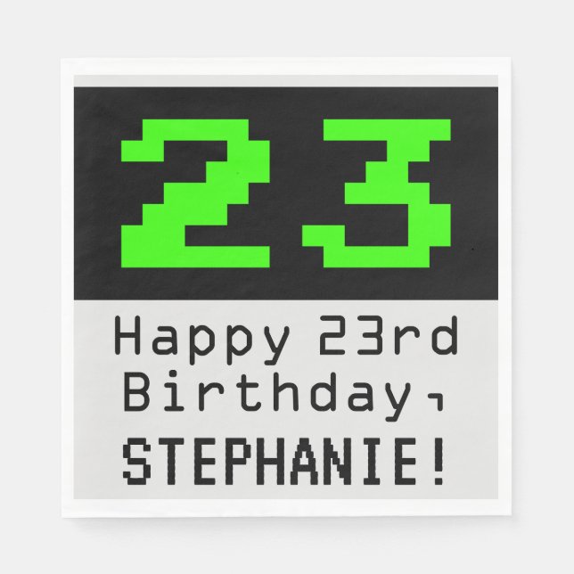Serviette En Papier 23e anniversaire - Nerdy / Geeky Style "23" & Nom (Devant)