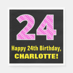 Serviette En Papier 24e anniversaire : Pink Stripes and Hearts "24" + 
