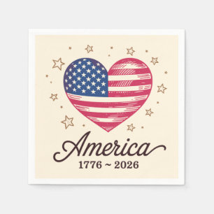 Serviette En Papier 250 Ans Drapeau Cœur 1776 2026 250e 4 Juillet