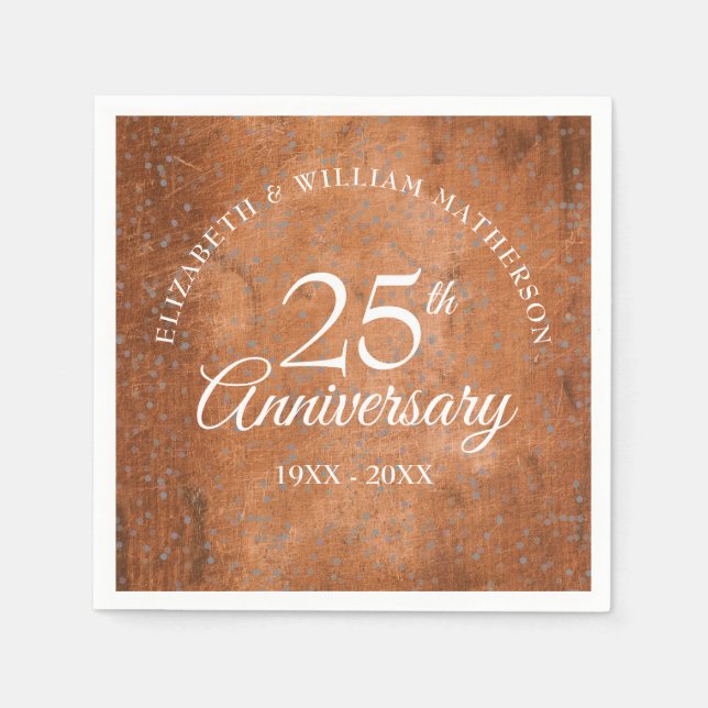Serviette En Papier 25e Anniversaire Argent Confetti Boho Boho Rustiqu (Devant)