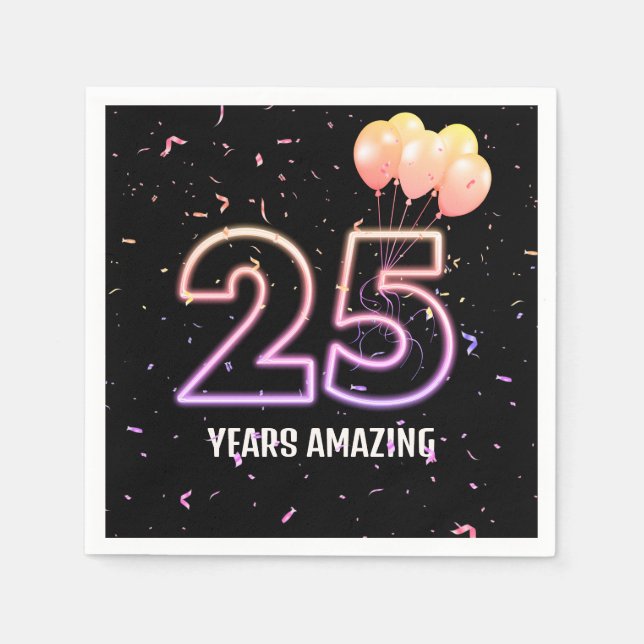Serviette En Papier 25e anniversaire Balloons et Confetti (Devant)