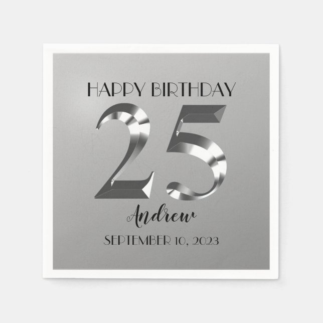 Serviette En Papier 25e anniversaire d'argent métallique (Devant)