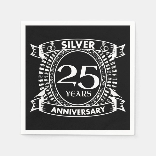 Serviette En Papier 25e anniversaire du mariage argent crête (Devant)