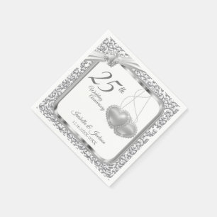 Serviette En Papier 25e anniversaire du Mariage - Coeurs