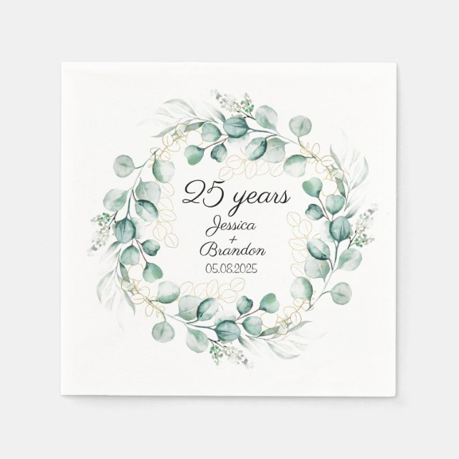Serviette En Papier 25e anniversaire du Mariage d'Eucalyptus (Devant)