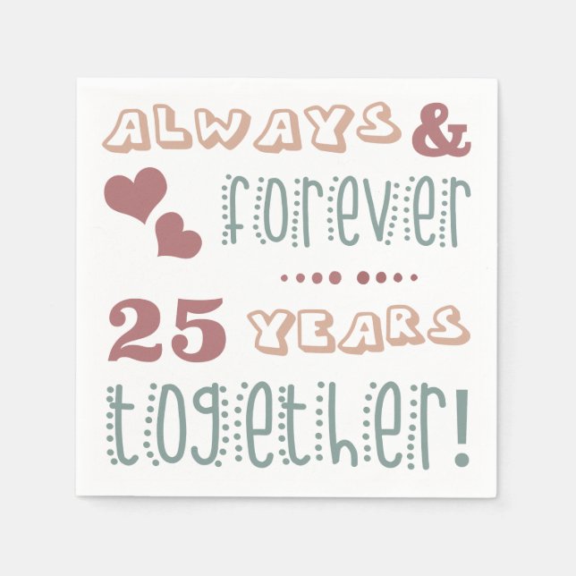 Serviette En Papier 25e anniversaire du Mariage mignon (Devant)
