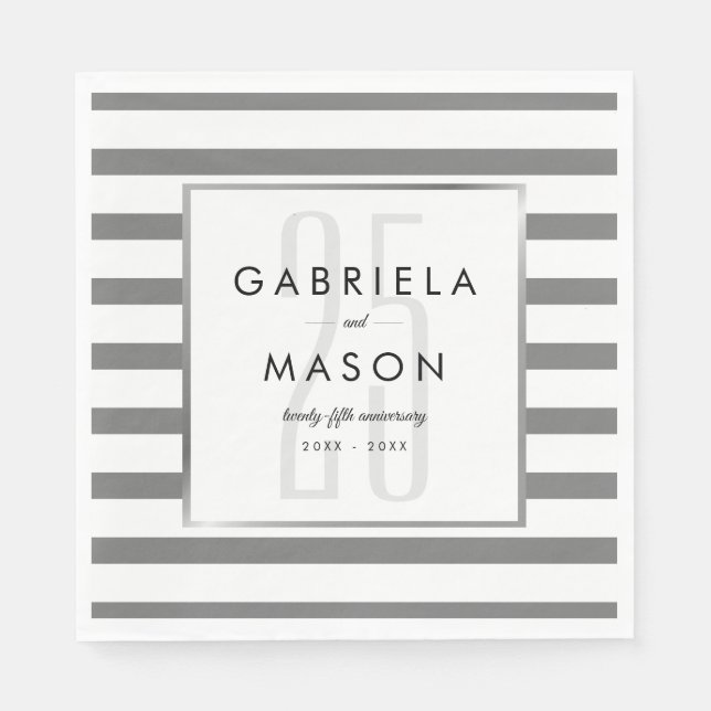 Serviette En Papier 25e anniversaire Mariage classique en argent (Devant)