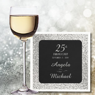 Serviette En Papier 25e anniversaire Mariage Parties scintillant d'arg