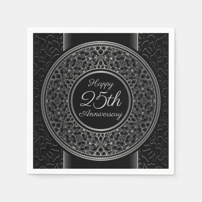 Serviette En Papier 25e Anniversaire Médaillon d'argent Papier serviet (Devant)