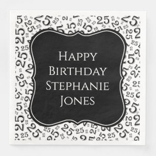 Serviette En Papier 25e anniversaire Noir Random Numéro Motif 25