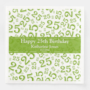 Serviette En Papier 25e anniversaire Numéro Motif Vert/Blanc