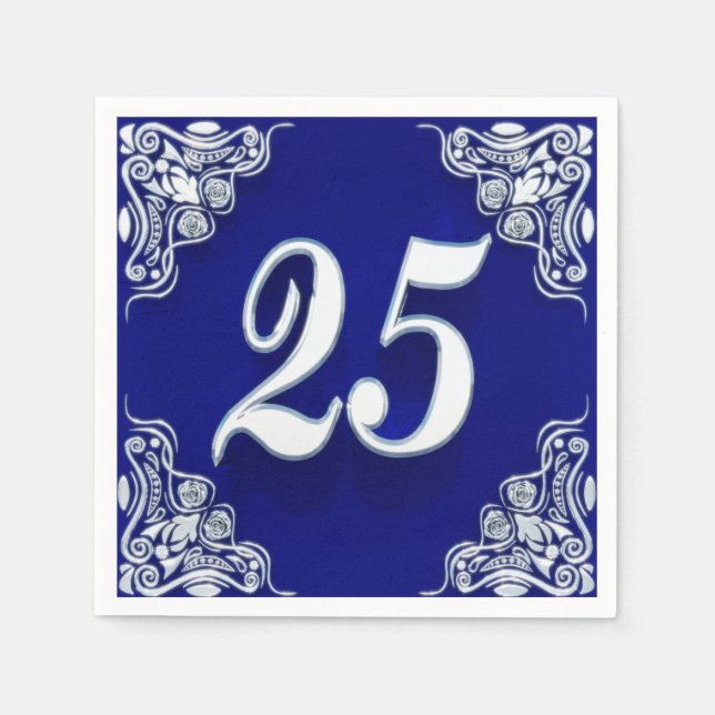 Serviette En Papier 25e anniversaire ou anniversaire Regal Silver Blue (Devant)
