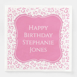 Serviette En Papier 25e anniversaire Pink Random Numéro Motif 25