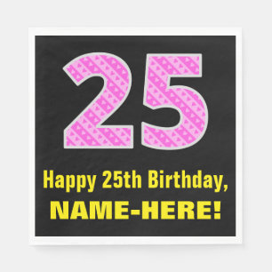 Serviette En Papier 25e anniversaire : Pink Stripes and Hearts "25" +