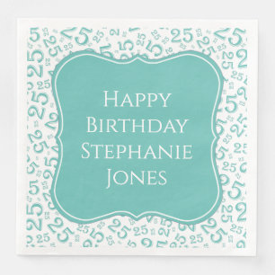 Serviette En Papier 25e anniversaire Turquoise/blanc Motif numéro de s