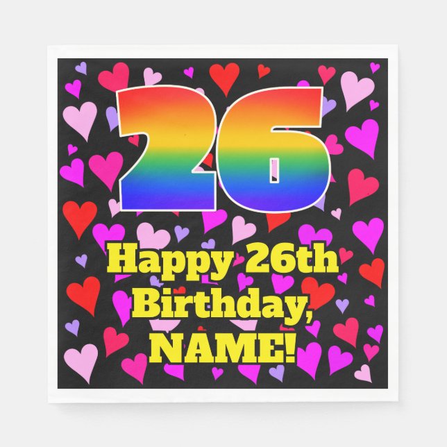 Serviette En Papier 26e anniversaire : Amour Hearts Motif, Arc-en-ciel (Devant)