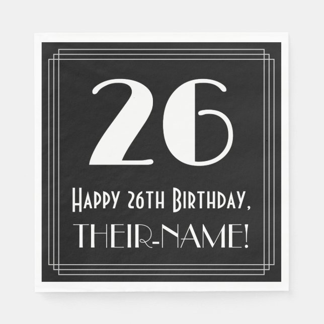 Serviette En Papier 26e anniversaire ~ Art Déco Inspiré Look "26", Nom (Devant)