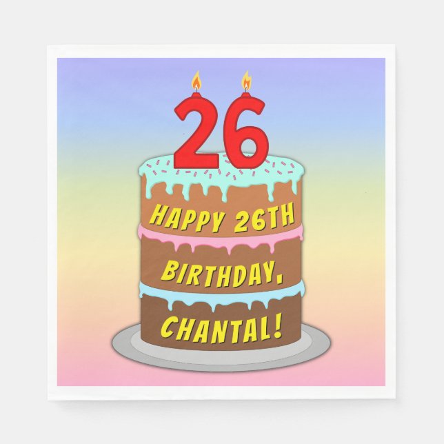 Serviette En Papier 26e anniversaire : Gâteau et bougies amusants + No (Devant)