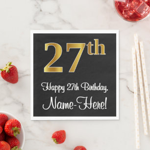 Serviette En Papier 27e anniversaire ~ Elégant Luxueux Faux Gold Look