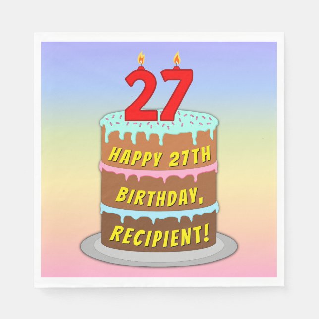 Serviette En Papier 27e anniversaire : Gâteau et bougies amusants + No (Devant)