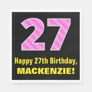 Serviette En Papier 27ème anniversaire : Pink Stripes and Hearts "27" 