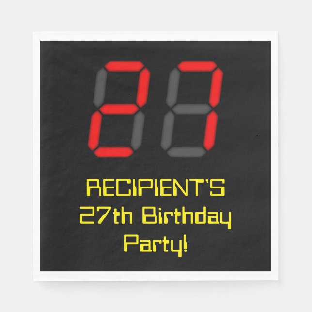 Serviette En Papier 27ème anniversaire : Rouge Digital Horloge Style " (Devant)