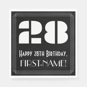 Serviette En Papier 28e anniversaire : Apparence Art Déco "28" + Nom