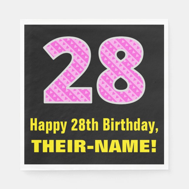 Serviette En Papier 28e anniversaire : Pink Stripes and Hearts "28" +  (Devant)