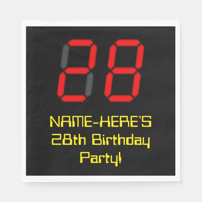 Serviette En Papier 28ème anniversaire : Rouge Digital Horloge Style " (Devant)