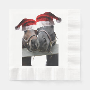 Serviette En Papier 2 chevaux en Casquette du Père Noël