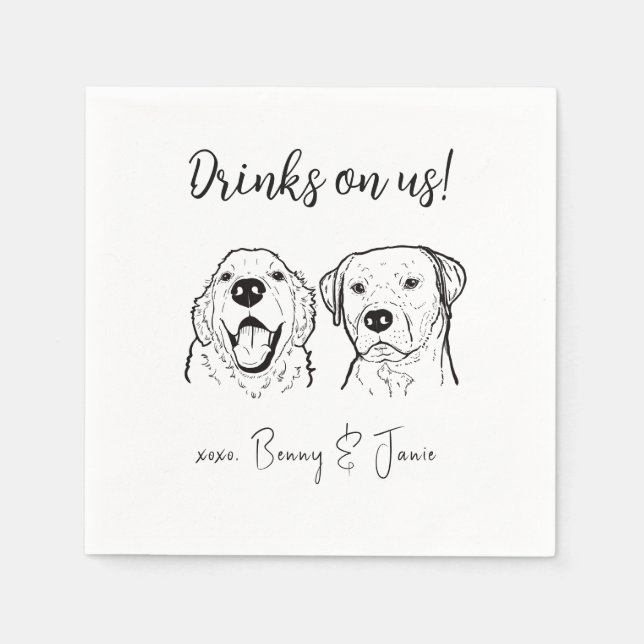 Serviette En Papier 2 Chiens Golden Retriever Boire sur nous Mariage c (Devant)