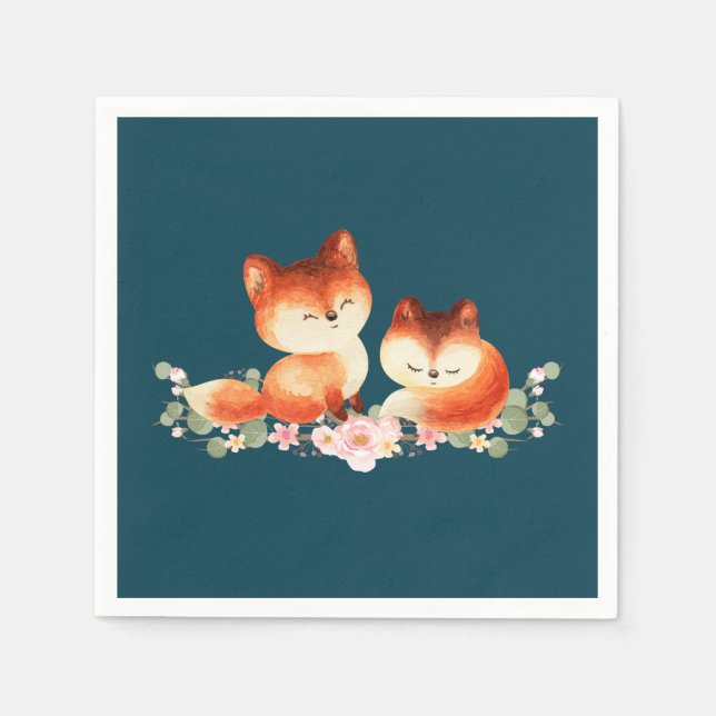 Serviette En Papier 2 mignons Petits Renards Rouges Aquarelle (Devant)