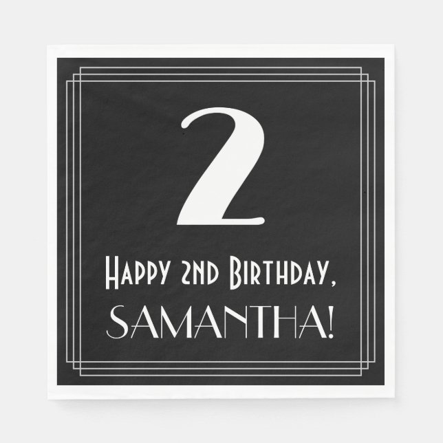 Serviette En Papier 2e anniversaire ~ Art Déco Inspiré Look "2", Nom (Devant)
