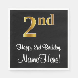 Serviette En Papier 2e anniversaire ~ Elégant luxe Faux Gold Look #