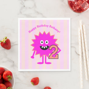 Serviette En Papier 2e anniversaire fille Hot rose Monster mignon Fun 