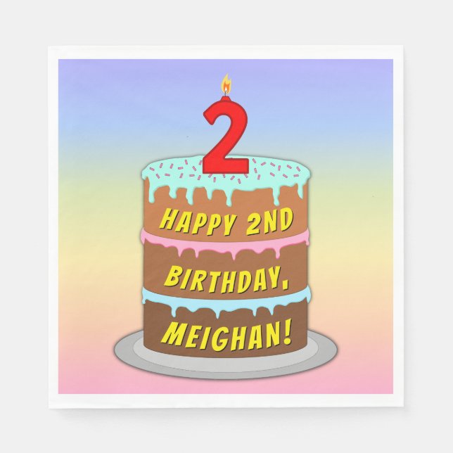 Serviette En Papier 2e anniversaire : Fun Cake and Candle + Nom person (Devant)