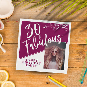 Serviette En Papier 30 ans et Fabuleux Script Photo Magenta 30e Annive