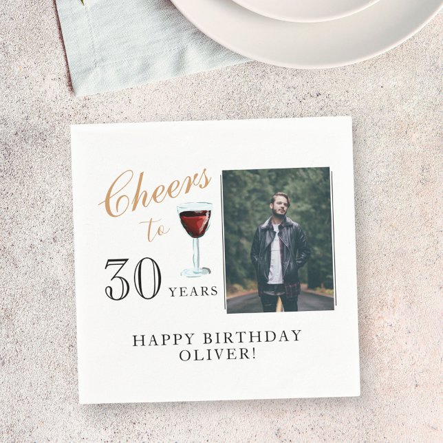 Serviette En Papier 30 ans Vin rouge 30e anniversaire Photo (Créateur téléchargé)