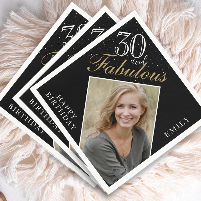Serviette En Papier 30 et Fabulous Elegant Black Photo 30e anniversair (Créateur téléchargé)
