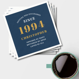 Serviette En Papier 30e anniversaire 1994 Bleu Or 