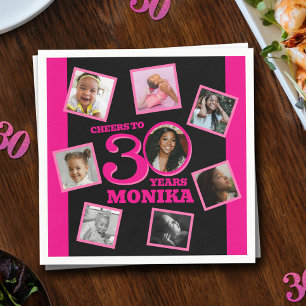 Serviette En Papier 30e anniversaire 8 photo nom rose noir