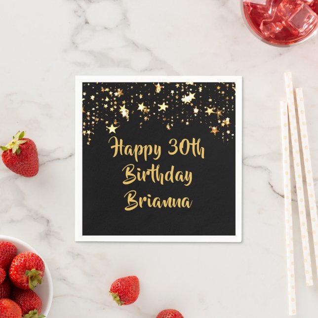 Serviette En Papier 30e anniversaire Black Gold moderne étoiles Nom (En situation)