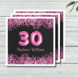 Serviette En Papier 30e anniversaire Black Pink Balloons Parties scint