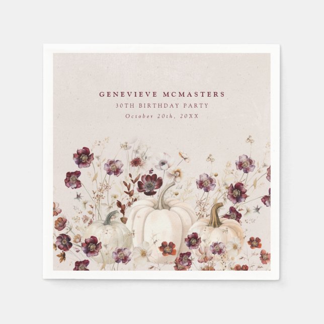 Serviette En Papier 30e anniversaire Citrouille Fleur sauvage personna (Devant)