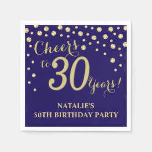 Serviette En Papier 30e Anniversaire de la Navy Blue and Gold Diamond