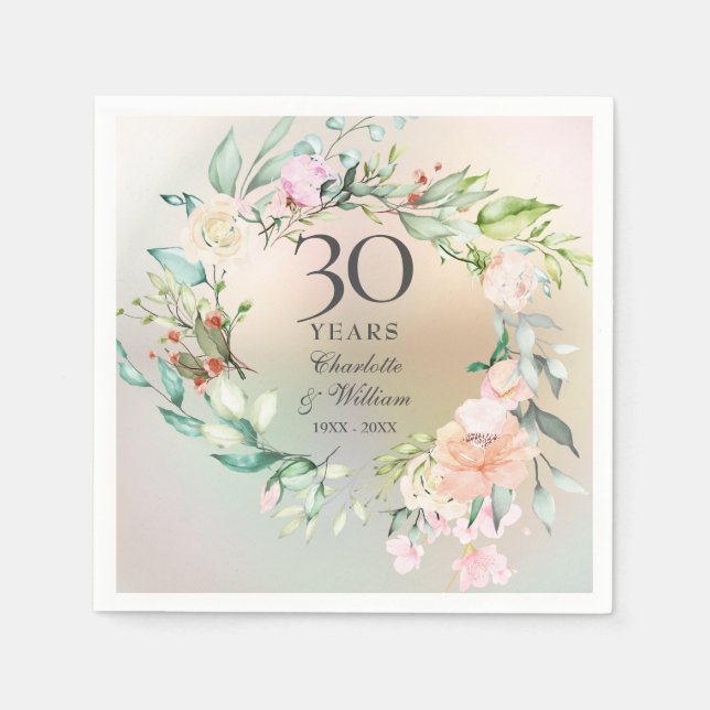 Serviette En Papier 30e anniversaire de Mariage Roses Garland Pearl (Devant)
