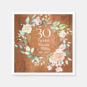 Serviette En Papier 30e anniversaire du Mariage Boho Rustic Wood Flora