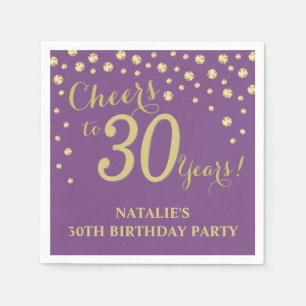 Serviette En Papier 30e anniversaire fête violet et diamant d'or