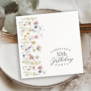 Serviette En Papier 30e anniversaire Fleurs sauvages de fête aquarelle